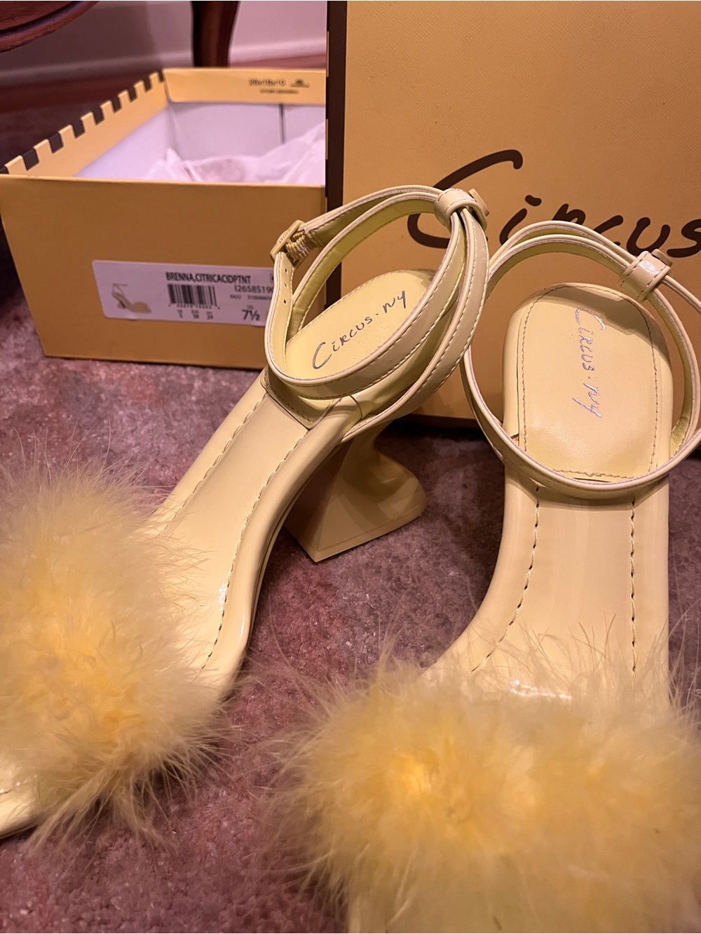 Yellow Feather Detail Ankle-Strap Heels - Women's Dress Sandals - Picture 6 of 8